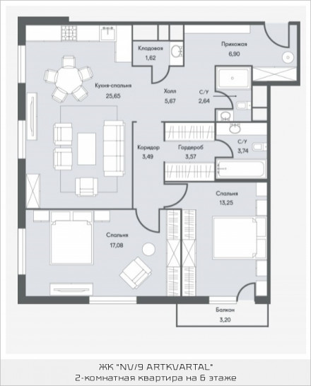 Студия 84.46 м²